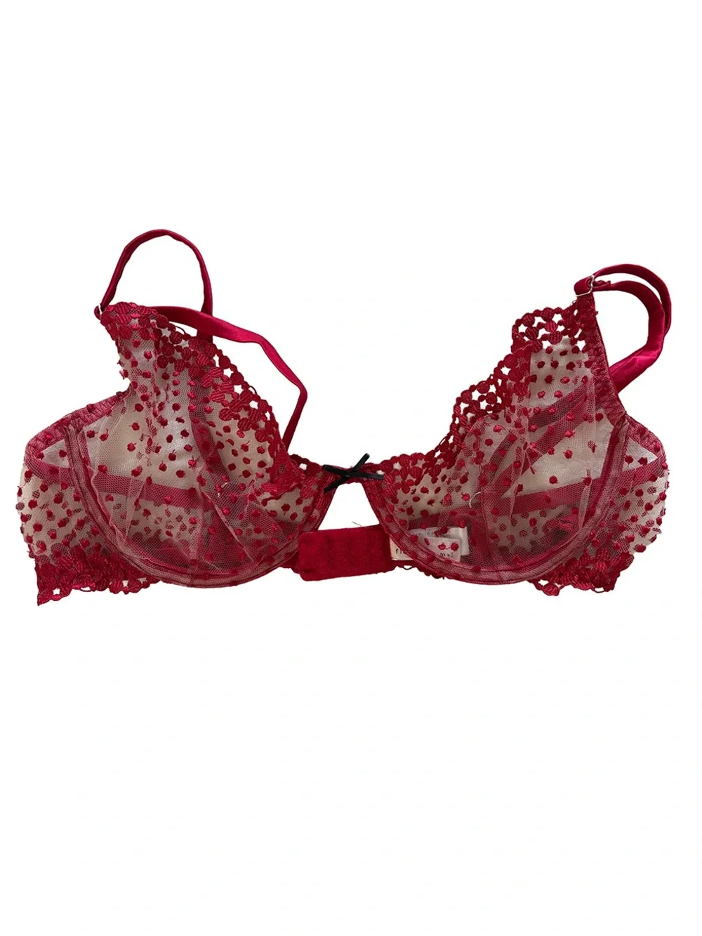 Fleur du Mal Dotty Demi Bra Pop Cherry Red Sheer Mesh 36D